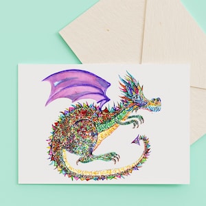 Dragon Greeting Card: Colorful Mythical Creature Art