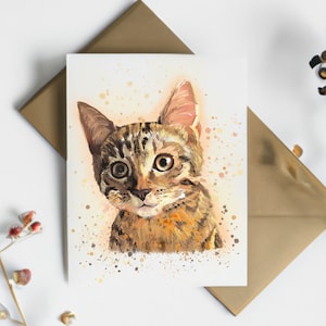 Tabby Cat Grußkarte, gestreifte Katze, Katzenliebhaber Geschenk, getigerte Katze Kunstdruck, wunderliche Katze Briefpapier, Haustier Karte, Katzenmutter Karte