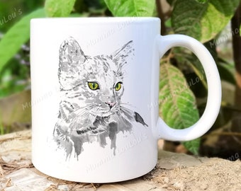 Unusual Cat Mug, hint of colour image, mug for cat mum, Office decor for her, birthday gift for cat lover, beautiful cat eyes, teen gift