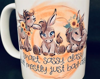 Funny Donkey Mug, Gift for Sassy Woman, Cute Donkey Drawing, Donkey Kitchenware, Birthday Gift for Best Friend, Farm Animal New Home Gift