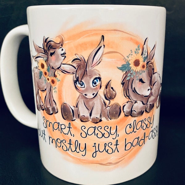 Funny Donkey Mug, Gift for Sassy Woman, Cute Donkey Drawing, Donkey Kitchenware, Birthday Gift for Best Friend, Farm Animal New Home Gift