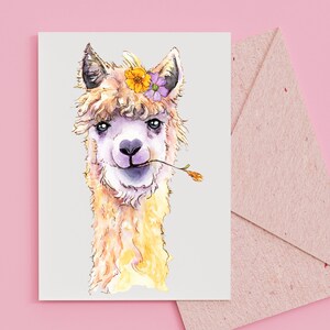 Alpaca Greeting Card, Cute Animal Card for Her, Funny Fluffy Alpaca Illustration, Quirky Farm Animal Art, Card for Alpaca Lovers, thank you