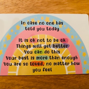 Carte portefeuille avec message positif, carte de santé mentale, rappel positif, cadeau inspirant, citation motivante, cadeau boîte aux lettres, se sentir bien
