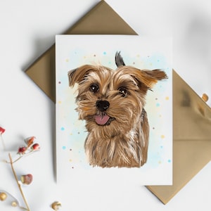 Yorkshire Terrier Grußkarte, süße Yorkie Hundekunst, Hundeliebhaber Briefpapier, flauschiges Haustier Illustration, lustige Yorkie Geburtstagskarte, Pelzbaby