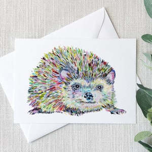 Carte de voeux hérisson arc-en-ciel, impression d'art animalier coloré, jolie illustration originale de la faune, cadeau amusant pour amoureux de hérisson, hérisson, câlins