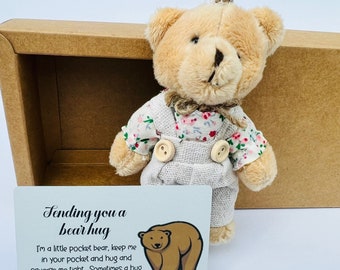 Personalised Pocket Bear Hug, mental health positivity gift, positive message for girlfriend, teddy bear gift, thinking of you, be strong