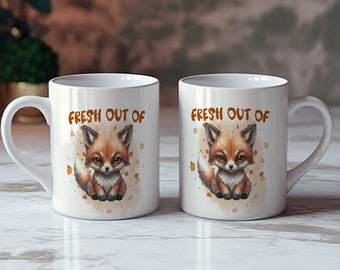 Funny fox mug, funny mug with fox, fresh out of fox, humorous mug gift for friend, gift for happy birthday, unique gift for coworker, no fox