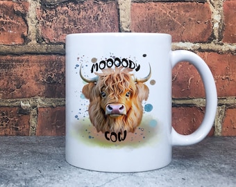 Funny Cow Mug,Moody Cow Mug, Highland Cow Mug, Fluffy Cow, Mothers Day Gift for Cow Lover, Just a Little Moody,Birthday Gift for Best Friend