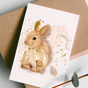 Cute Bunny Rabbit Greeting Card, Fluffy Bunny Illustration for Animal Lovers, Whimsical Woodland Pet Card, Adorable Rabbit Art Print