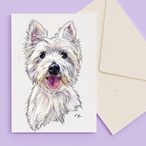 West Highland Terrier Greeting Card, Cute Westie Dog Art, White Dog Lover Gift, Pet Illustration Card, Animal Stationery, Card for All