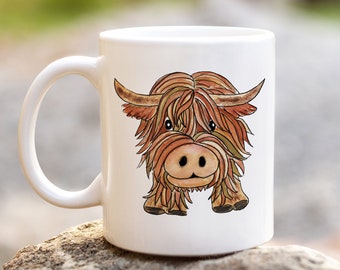 Highland cow mug, cute cow mug, farm animal gift, front and rear cow mug, funny cow mug birthday gift, cheeky cow cup, office mug