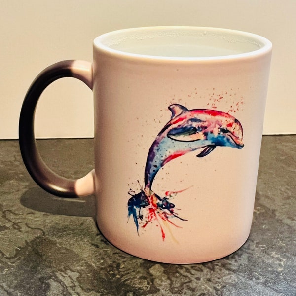 Mug qui change de couleur, mug qui change de chaleur, mug dauphin arc-en-ciel, cadeau dauphin pour femme, cadeau mug à café, mug magique, mug personnalisé, tasse personnalisée