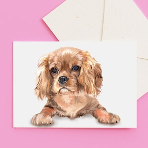 Ruby King Charles Spaniel Card, Cavalier Dog Greeting Card, Cute Spaniel Art, Dog Lover Note Card, Ruby Spaniel Gift, Pet Card, for dog dad