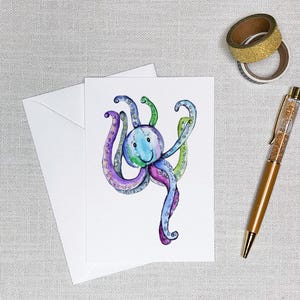 Rainbow Octopus Greeting Card, Colorful Sea Creature Art, Ocean Lover Gift, Unique Cephalopod Illustration, Vibrant Marine Animal Card