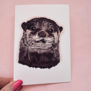 Jolie carte de voeux loutre, cadeau pour amoureux des animaux, carte 300 g avec enveloppe, oeuvre d'art illustrée sur la loutre, adorable note animalière, carte pour tous