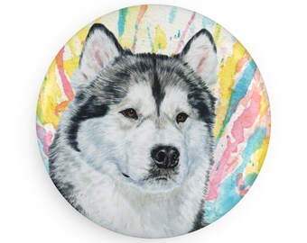Alaskan Malamute colorful Dog Breed Magnet, Pastel Rainbow Watercolor splatter Fine Art Prints, Unique Gifts for Dog Lovers