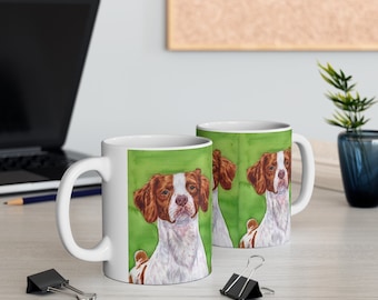 Ceramic Mug 11oz - Brittany, watercolor, show dog, well bred, realistic, Brittany dog gifts, Merit