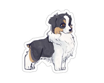 Cute Puppy Stickers - Australian Shepherd Puppy - no eyelashes Black Tri Aussie - Cute dog Sticker vinyl car decal