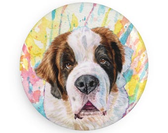 Saint bernard colorful dog breed magnet, pastel rainbow watercolor splatter fine art prints, unique gifts for dog lovers
