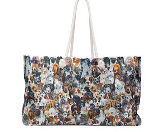 Dog pattern weekender bag, heres the life ive always longed for, art by ivy fox, watercolor dog collage, dog lover travel accessories, gift