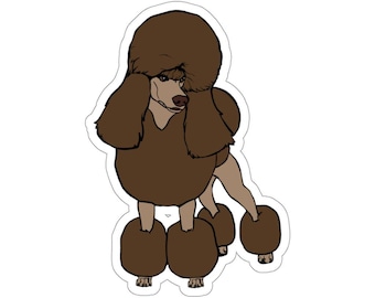 Stickers - chocolate standard poodle, show trim, continental cut, spoo, chibi poodle, dog, cartoon, poodle gifts