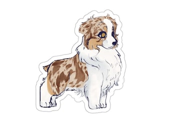 Cute Puppy Stickers - Australian Shepherd Puppy - Red Merle Aussie - Cute dog Sticker vinyl car decal