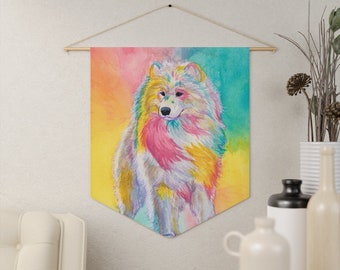 Pennant Samoyed watercolor, realistic, painting, spitz, creative grooming, dog groomer gifts, unique samoyed gifts