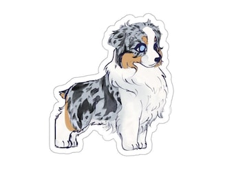 Cute puppy stickers - australian shepherd puppy - blue merle aussie - cute dog sticker vinyl car decal