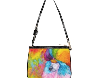 Small Shoulder Bag purse RAINBOW POODLE, standard poodle, watercolor, spoo, continental cut, realistic, unique poodle gifts