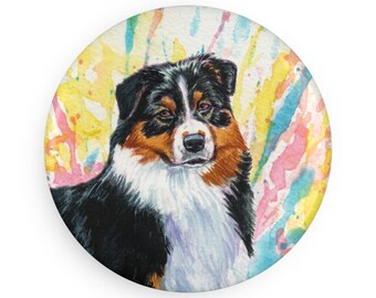 Australian Shepherd colorful Dog Breed Magnet, Pastel Rainbow Watercolor splatter Fine Art Prints, Unique Gifts for Dog Lovers