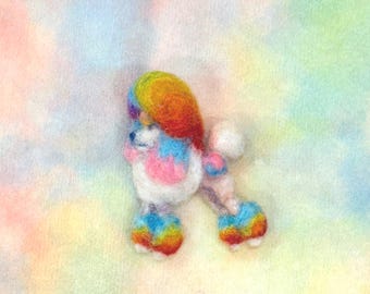 Rainbow Poodle Wearable Versatile Art needle felted Wool Relief Sculpture - continental clip - interchangeable backing