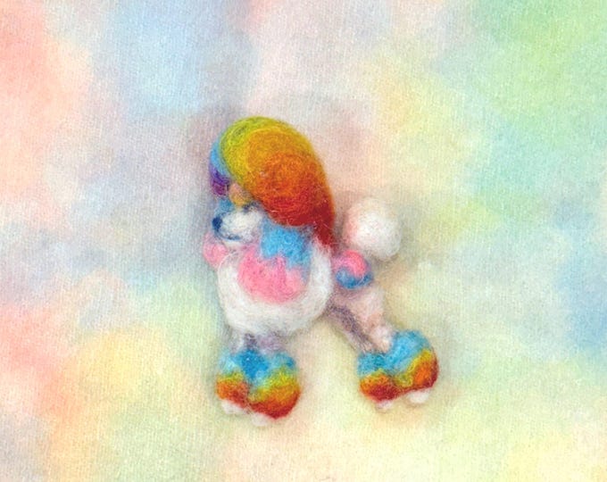 Featured listing image: Rainbow Poodle Wearable Versatile Art needle felted Wool Relief Sculpture - continental clip - interchangeable backing