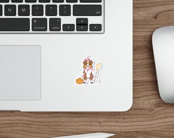 Stickers -  Australian shepherd witch - Aussie, red tri, pink, pastel, dog witch, fall, autumn, Halloween, cute