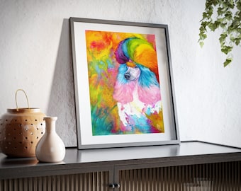 Framed Posters, Matte RAINBOW POODLE, standard poodle, watercolor, spoo, continental cut, realistic, unique poodle gifts