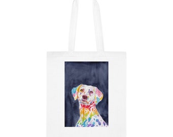 Cotton Tote bag RAINBOW Dalmatian, rainbow spots, watercolor, realistic, unique Dalmatian gifts