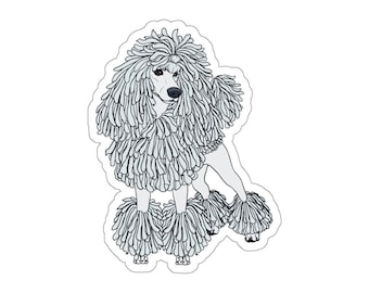 Stickers - silver corded standard poodle, show trim, continental cut, spoo, chibi poodle, dog, cartoon, poodle gifts