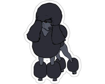 Stickers - black standard poodle, show trim, continental cut, spoo, chibi poodle, dog, cartoon, poodle gifts