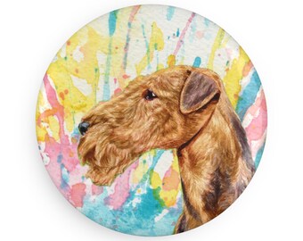 Airedale Terrier colorful Dog Breed Magnet, Pastel Rainbow Watercolor splatter Fine Art Prints, Unique Gifts for Dog Lovers