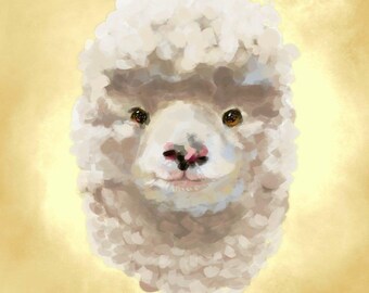 Cute baby sheep painting canvas print, animal prints, farm animals, sheep, hitsuji, livestock, herding, sheep art, farm animals, nursery art