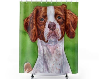 Shower curtains - brittany, watercolor, show dog, well bred, realistic, brittany dog gifts, merit