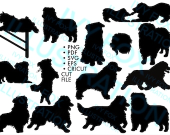 Australian shepherd silhouette svg design bundle, aussie silhouette svg, aussie clipart, commercial use, cricut cut file, png, eps