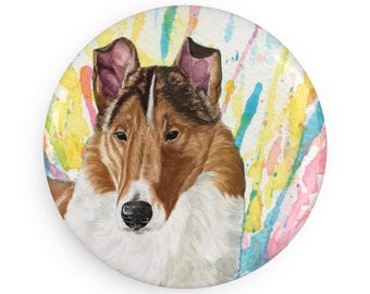 Smooth Collie colorful Dog Breed Magnet, Pastel Rainbow Watercolor splatter Fine Art Prints, Unique Gifts for Dog Lovers