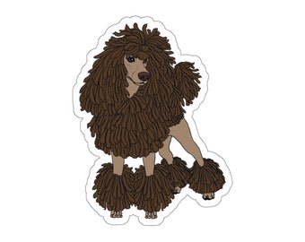 Stickers - chocolate CORDED STANDARD POODLE, show trim, continental cut, spoo, chibi poodle, dog, cartoon, poodle gifts