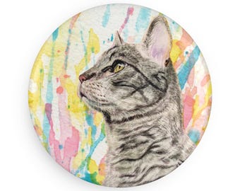 Colorful cat magnet, pastel rainbow watercolor splatter fine art prints, cute gifts for cat lovers