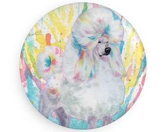 Poodle colorful dog breed magnet, pastel rainbow watercolor splatter fine art prints, unique gifts for dog lovers
