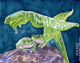 Ivy Fox Frog art, Original Art Painting signed Tree Frog Wall Art