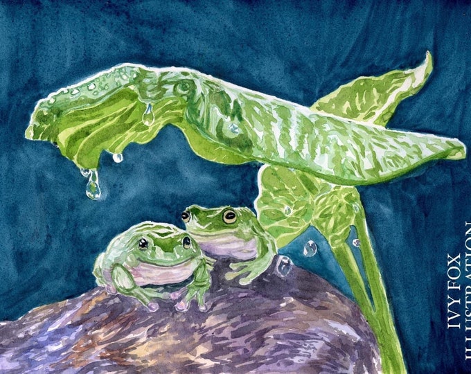 Ivy Fox Frog art, Original Art Painting signed Tree Frog Wall Art