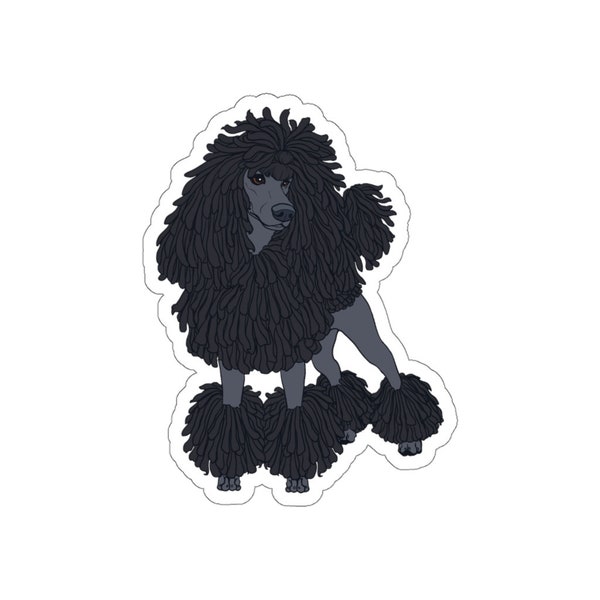 Stickers - black CORDED STANDARD POODLE, show trim, continental cut, spoo, chibi poodle, dog, cartoon, poodle gifts