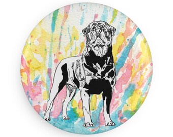 Rottweiler colorful dog breed magnet, pastel rainbow watercolor splatter fine art prints, unique gifts for dog lovers