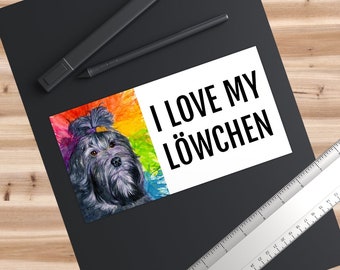 Bumper Stickers - I love my Löwchen watercolor, rainbow, realistic, painting, little lion dog, unique lowchen gifts